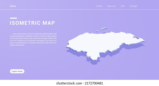 Mapa hondureño de ilustración vectorial púrpura isométrica. Plantilla de diseño de banners Web.