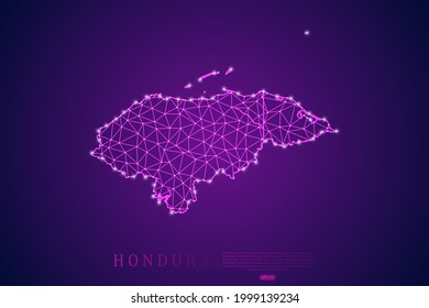 Honduras Mash Linie und Punktwaage auf violettem Hintergrund. Draht-Rahmen-3D-Maschenweite, Design-Kugel, Punkt und Struktur - Vektorgrafik eps10
