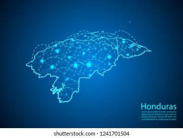 honduras map with nodes linked by lines. concept of global communication and business. Dark honduras map created from white dots with travel locations or internet connection.