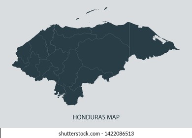 Honduras map on gray background vector, Honduras Map Outline Shape Gray on White Vector Illustration, Map with name. High detailed Gray illustration map Honduras. Symbol for your web site design logo.