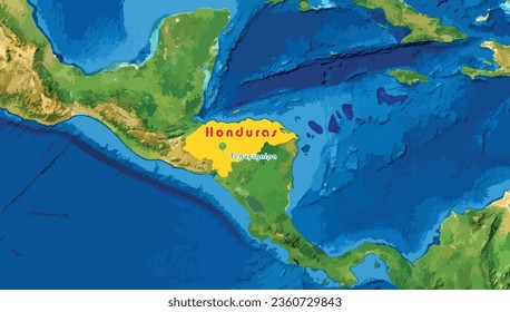 Honduras Karte auf dem Welthintergrund. Tegucigalpa ist Hauptstadt.