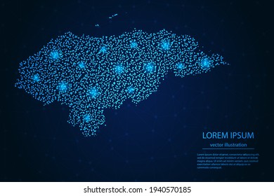 Honduras map from point blue and glowing stars on a dark background. Vector eps 10.