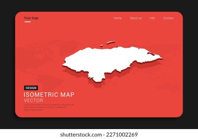 Mapa de Honduras rojo aislado sobre fondo oscuro con 3d mapa mundial de ilustración vectorial isométrica.