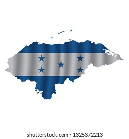 Honduras map with rippled flag on white illustration. Waving Fabric Flag Map of Honduras. Map of North America. Vector White Background. Vector illustration eps10.