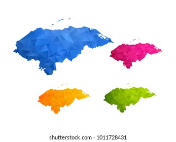 Honduras map - Set of geometric rumpled triangular low poly style gradient graphic background , polygonal design for your ,Vector eps 10.