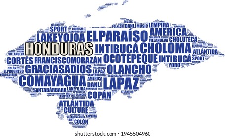 Honduras map silhouette word cloud vector illustration