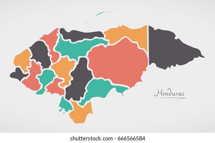 Honduras Map with states and modern round shapes