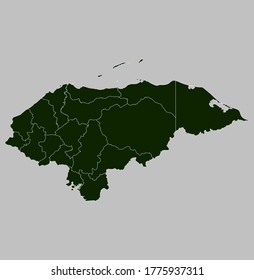 Vector de mapa de Honduras, aislado Color verde sobre fondo gris