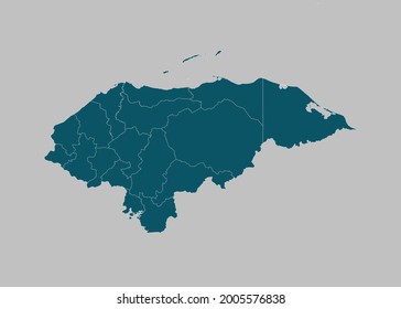 Honduras map vector,isolated ocean blue color on gray background