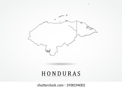 Honduras Map- World Map International vector template with thin black outline or outline graphic sketch style and black color isolated on white background - Vector illustration eps 10