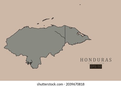 Honduras Map - World Map International vector template with old classic style and gray color on map isolated on brown background - Vector illustration eps 10 