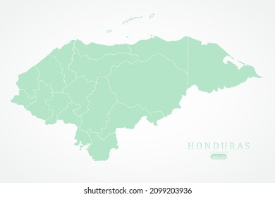 Mapa de Honduras - Mapa Mundial Plantilla vectorial internacional con Alto detalle incluyendo color verde y contorno blanco aislado en fondo blanco - Ilustración vectorial eps 10