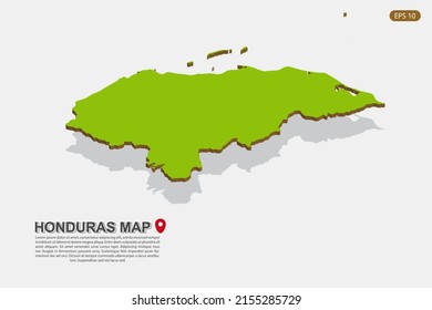 Honduras-Karte - Weltkarte Internationale Vektorvorlage mit isometrischem Stil einschließlich Schatten, Grün und Braun einzeln auf weißem Hintergrund für Design - Vektorgrafik eps10