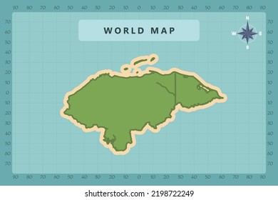 Honduras Map - World Map International vector template High detailed with green and cream color isolated on blue background including Compass Rose icon - Vector illustration eps 10