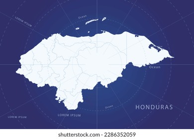 Honduras Map - World Map International vector template with High detailed and white color including circle line on blue background for design, infographic, website - Vector illustration eps 10