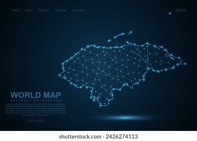 Honduras Map - World Map mash line and point scales on blue technology background. Wire Frame 3D mesh polygonal network line, design sphere, dot and structure - Vector illustration eps 10
