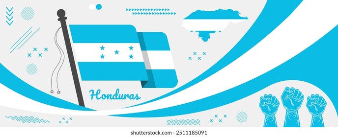 Honduras national day, Honduras flag  map, Honduras independence day with modern geometric retro abstract design