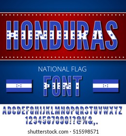 Honduras National Flag stylized Font. Alphabet and Numbers in Vector Set