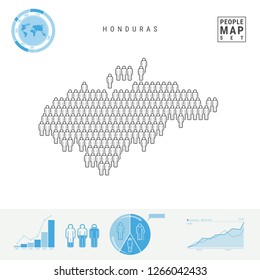 Honduras People Icon Map. People Crowd in the Shape of a Map of Honduras. Stylized Silhouette of Honduras. Population Growth and Aging Infographic Elements. Vector Illustration Isolated on White.