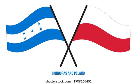 Honduras and Poland Flags Crossed And Waving Flat Style. Official Proportion. Correct Colors.