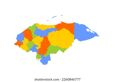 Mapa político hondureño de divisiones administrativas - departamentos. Mapa vectorial en blanco y colorido.