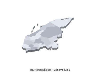 Honduras political map of administrative divisions - departments. 3D isometric blank vector map in shades of grey.