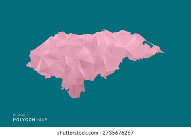 Honduras Polygon-Karte Vektorgrafik in Low-Poly-geometrischen Stil, weiche Pastellfarben mit rosa und grünen Töne, saubere Silhouette auf solidem Hintergrund, ideal für Infografiken.