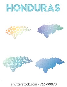 Honduras polygonal map. Mosaic style maps collection. Bright abstract tessellation, geometric, low poly, modern design. Honduras polygonal maps for infographics or presentation.