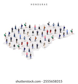 Honduras population map. Large group of realistic a diverse crowd of people figures in a shape of Honduran map. Flat vector illustration isolated on white.