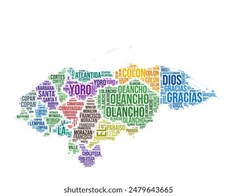 Honduras region word cloud. Country shape design. Honduras colored illustration. Region names collage cloud. Vector illustration.