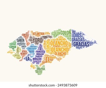 Honduras regions word cloud. Country logo design. Regions typography style vector image. Honduras colored text cloud. Trending vector illustration.