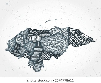 Honduras regions word clouds. Country shape on textured background. Honduras design in typographic style. Retro vector illustration.