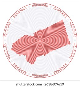 Honduras round logo design. Country shape built of rings. Honduras text around the country. Vector illustration.