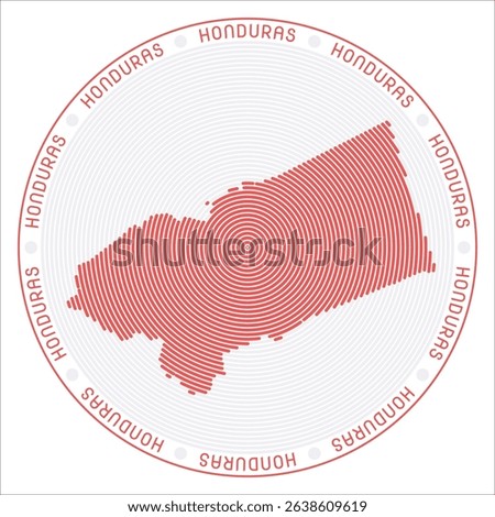Honduras round logo design. Country shape built of rings. Honduras text around the country. Vector illustration.