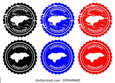 Honduras - rubber stamp - vector, Republic of Honduras map pattern - sticker - black, blue and red