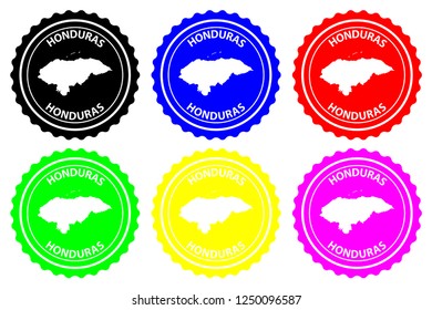 Honduras - rubber stamp - vector, Republic of Honduras map pattern - sticker - black, blue, green, yellow, purple and red