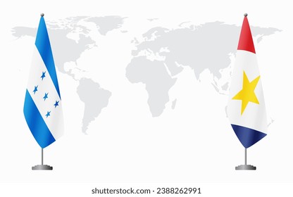 Honduras and Saba flags for official meeting against background of world map.
