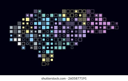 Honduras, shape of the country built of colored cells. Digital style map of Honduras on a dark background. Large size square blocks. Artistic vector illustration.
