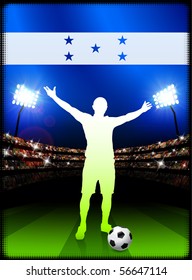 Honduras Soccer Player with Flag on Stadium Background Original Illustration