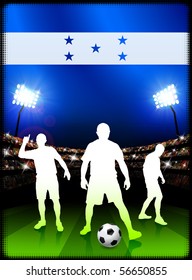 Honduras Soccer Player with Flag on Stadium Background Original Illustration