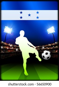 Honduras Soccer Player with Flag on Stadium Background Original Illustration