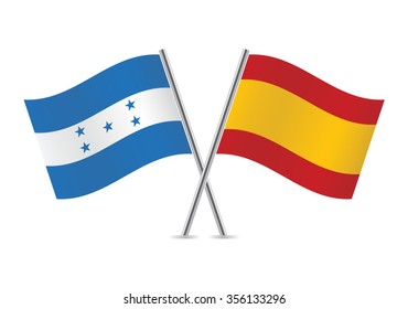 Honduras and Spain flags. Vector illustration.