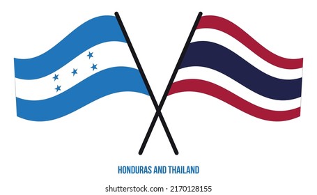 Honduras and Thailand Flags Crossed And Waving Flat Style. Official Proportion. Correct Colors.