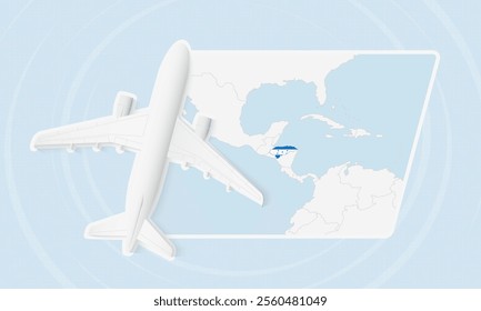 Honduras Travel Illustration with Plane and National Flag. Ideal for travel agencies, promotional materials, or geographic content related to Honduras.