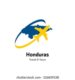 Honduras Travel and Tours logo. Vector travel company logo design - Country map Leisure travel logo template. Tourism emblem, leisure center - vector illustration