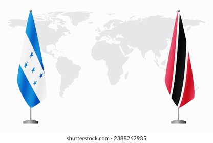 Honduras and Trinidad and Tobago flags for official meeting against background of world map.