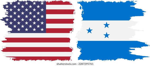 Honduras and USA grunge flags connection, vector