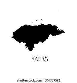 Honduras vector black outline map with caption on white background. 