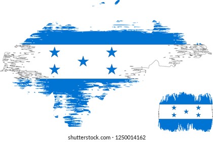 Honduras vector grunge brush stroke with  national flag and contour map. 