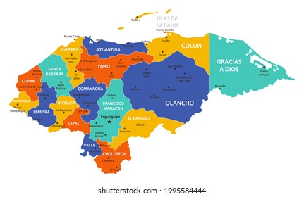 Honduras vector map. High detailed illustration with borders and cities